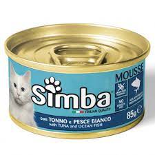 ALIMENTO HUMEDO PARA GATO SIMBA MOUSSE ATUN Y PESCADO BLANCO 85 GR