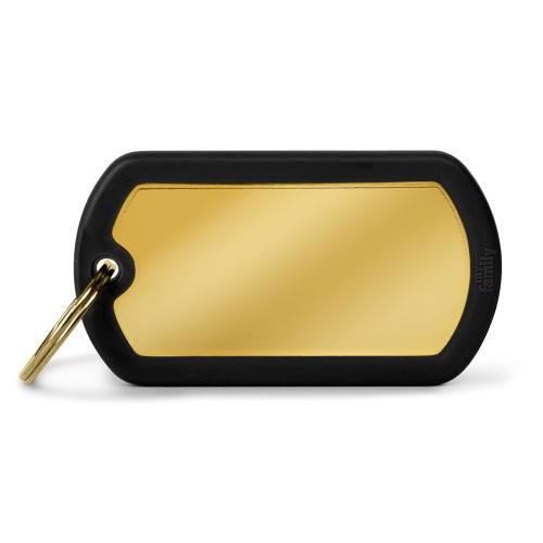 MY FAMILY TAG ALUMINUM MILITARY GOLD PLATED BLACK RUBBER