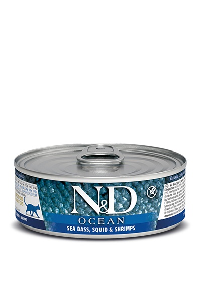 ALIMENTO HUMEDO PARA GATO EN LATA N&D OCEAN TUNA, SQUID & SHRIMP 70 GR