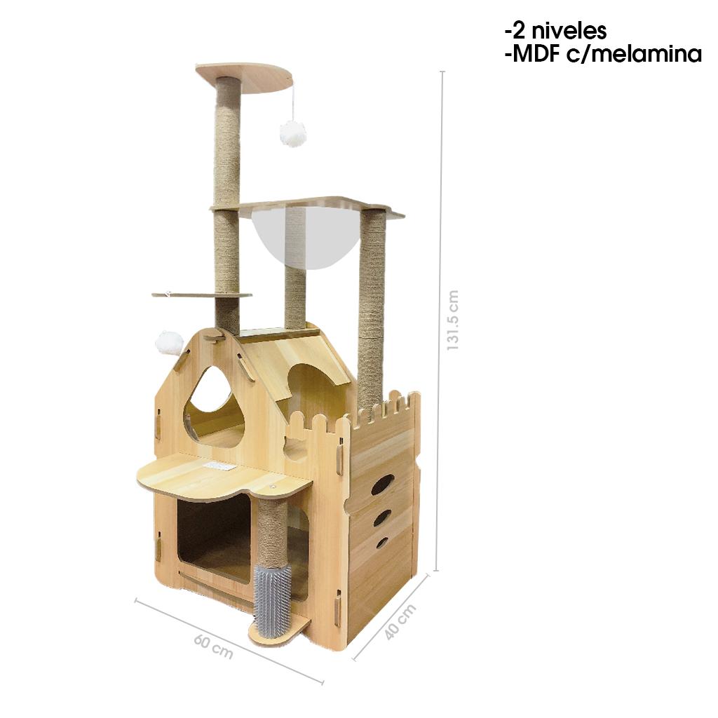 CASA PARA GATO CON RASCADOR 2 NIVELES 