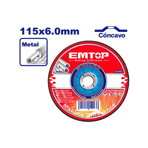 DISCO ABRASIVO CONCAVO 4-1/2*1/4-7/8 PULGADA EMTOP