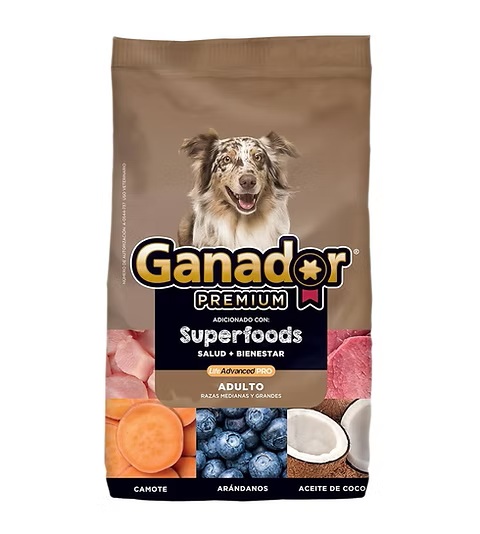 CONCENTRADO PARA PERRO GANADOR ADULTO RAZAS MEDINAS / GRANDES ACEITE DE COCO, ARANDANO Y CAMOTE