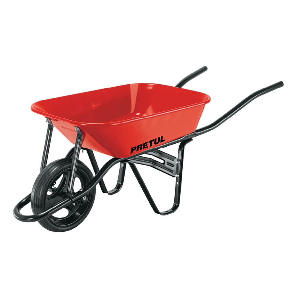 CARRETILLA PRETUL DE 3.5FT3 ROJA CON LLANTAS SOLIDAS