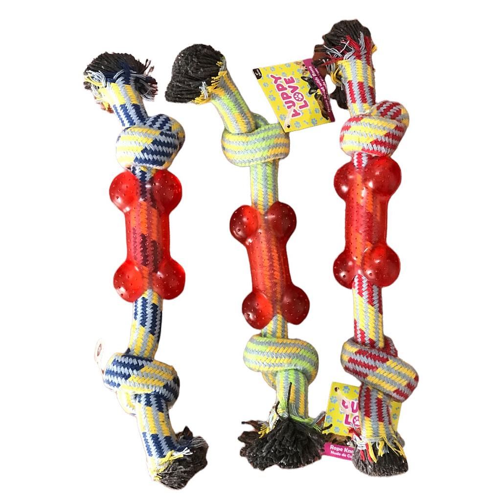 JUGUETE PARA PERRO NUDO DE CUERDA CON HUESO, VARIOS COLORES PUPPY LOVE