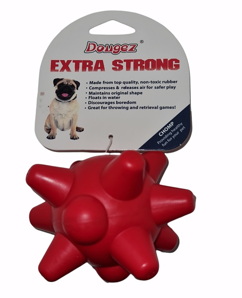 JUGUETE PARA PERRO BOLA PICOS GRANDES ROJA 10 CMS