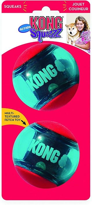 KONG SQUEEZZ ACTION BALL LG - 2PACK