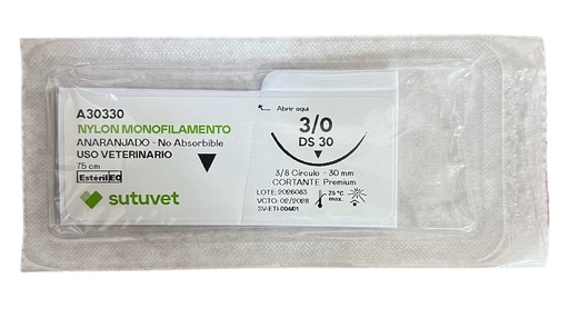 [DIS7001000] SUTURA DE NYLON #3/0 CON AGUJA 1/2 CIRCULO CORTANTE