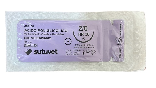 SUTURA DE POLYGLUCOLIC VICRYL 2/0 CON AGUJA 30MM 1/2 REDONDA