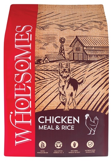 CONCENTRADO PARA PERRO WHOLESOMES CHICKEN MEAL AND RICE 18.14 KG
