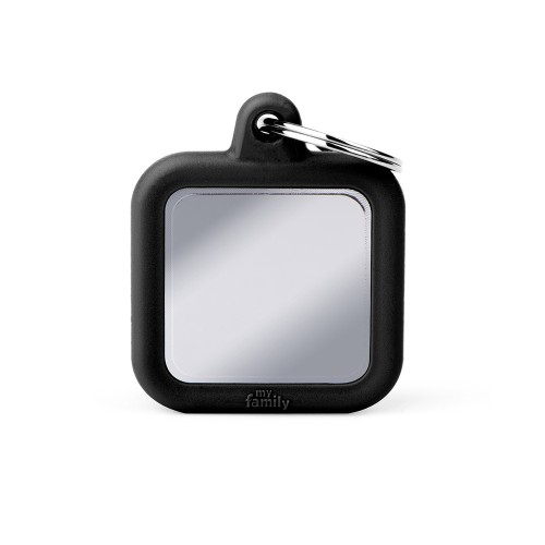 [HTB03BLACK] MY FAMILY TAG SQUARE CHROME PLATED BRASS BLACK RUBBLER