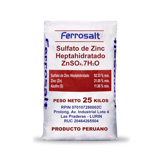 FERTILIZANTE ABONO SULFATO DE ZINC 25 KG