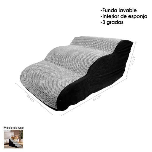 [2024-1264] GRADAS DE ESPONJA PARA MASCOTA 3 ESCALONES GRIS