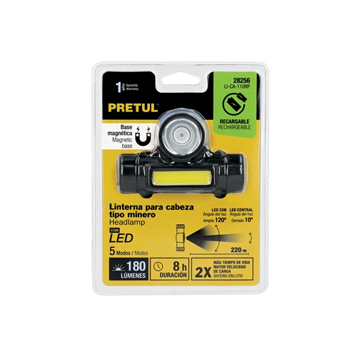 [28256] LINTERNA PARA CABEZA TIPO MINERO 350LM RECARGABLE PRETUL