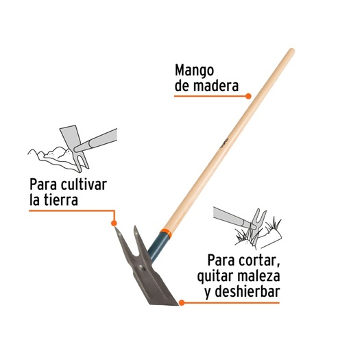 [100752] AZADON DOS CUERNOS CON MANGO DE MADERA 54" TRUPER