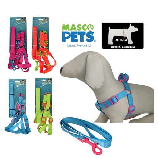 [MP1-10-10215] ARNES Y CORREA PARA PERRO M/L 40-55CM NEON MASCO PETS