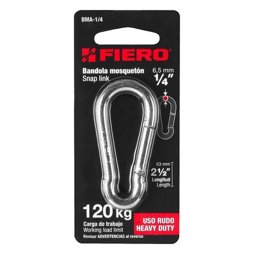 [44038] BANDOLA MOSQUETON FIERO 2 1/2"-120KG-1/4"