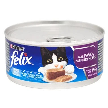 [G0680] ALIMENTO HUMEDO PARA GATO LATA FELIX PATE DE PAVO Y MENUDENCIAS 156 GR